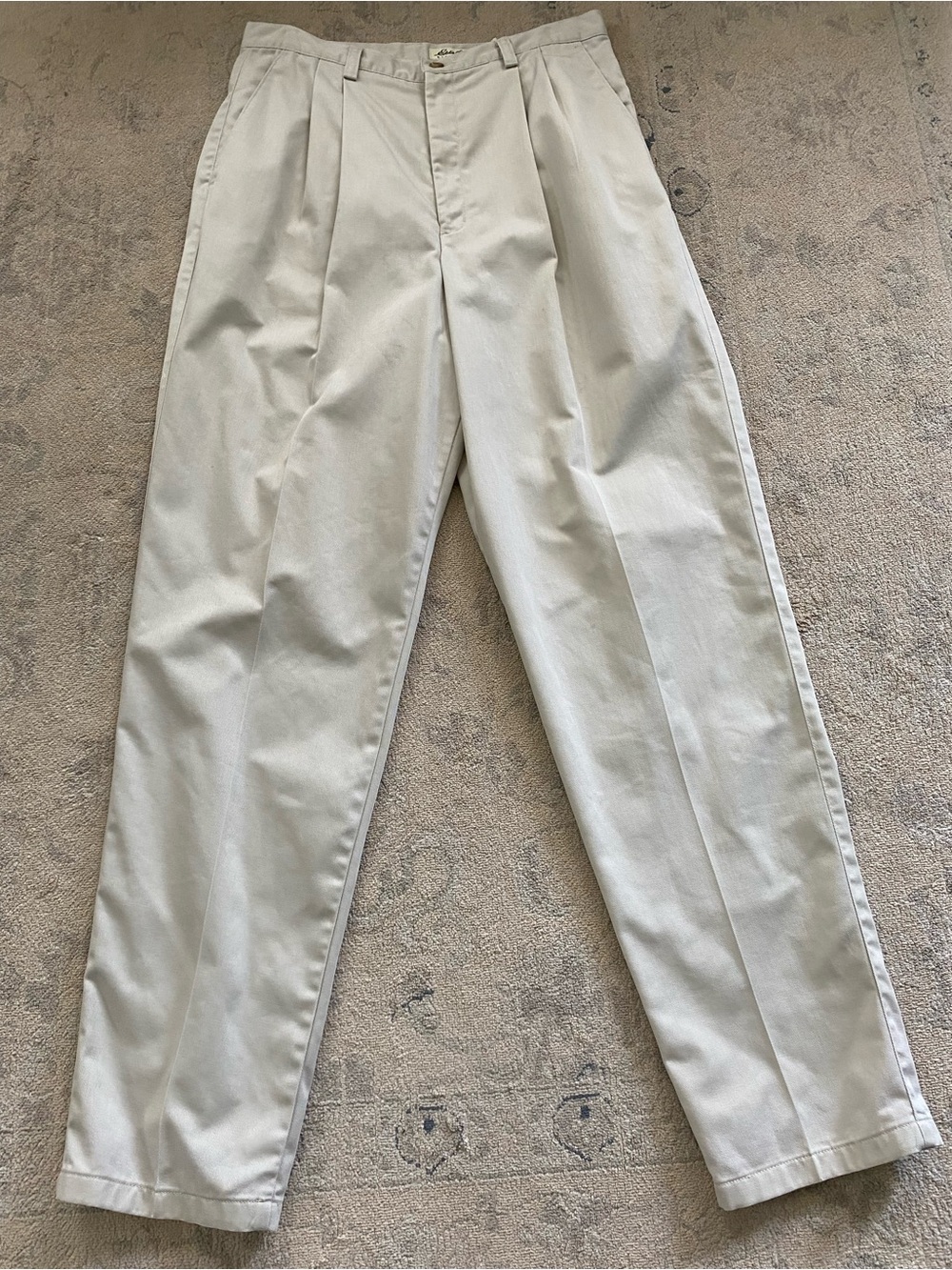 Eddie Bauer Vintage 90s Pleated Trousers Cotton Light Beige Khaki Size 12 Tall